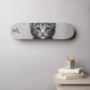 Schattige schets van Young Cat Monogram Persoonlijk Skateboard