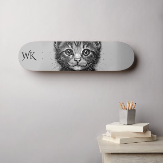 Schattige schets van Young Cat Monogram Persoonlijk Skateboard (Muurkunst (Horizontaal))