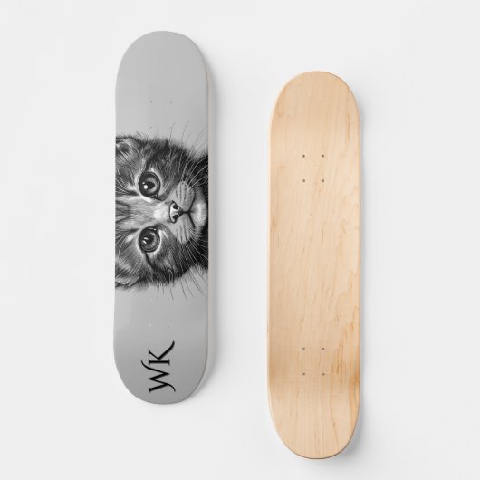 Schattige schets van Young Cat Monogram Persoonlijk Skateboard (Voorkant)