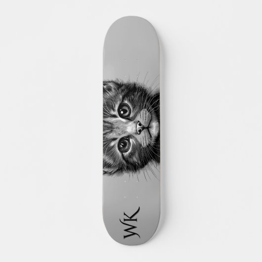 Schattige schets van Young Cat Monogram Persoonlijk Skateboard (Voorkant)