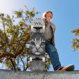 Schattige schets van Young Cat Monogram Persoonlijk Skateboard