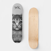 Schattige schets van Young Cat Monogram Persoonlijk Skateboard (Voorkant)