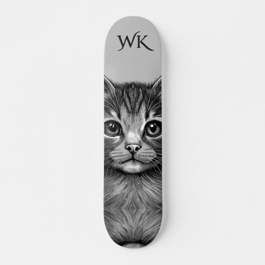 Schattige schets van Young Cat Monogram Persoonlijk Skateboard (Voorkant)