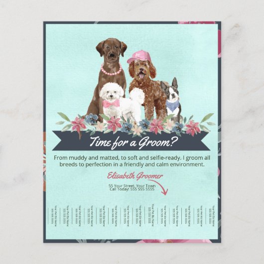 Schattige scheurplaat van Floral en Mint Dog Groom Flyer (Voorkant)