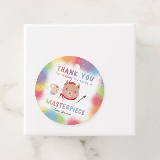 Schattige Schilderij Feest Kitty Kat Verjaardag Bedankjes Labels (In situ)