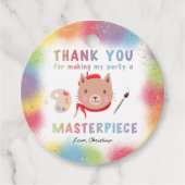 Schattige Schilderij Feest Kitty Kat Verjaardag Bedankjes Labels (Voorkant)