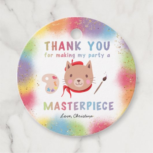 Schattige Schilderij Feest Kitty Kat Verjaardag Bedankjes Labels (Voorkant)