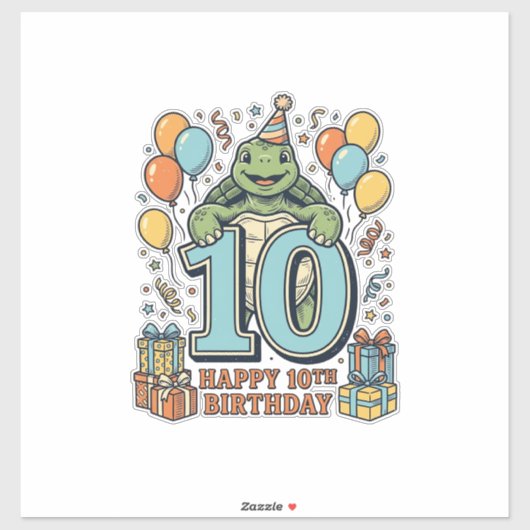Schattige Schildpad 10e Verjaardag Vintage Feest D Sticker (Vel)
