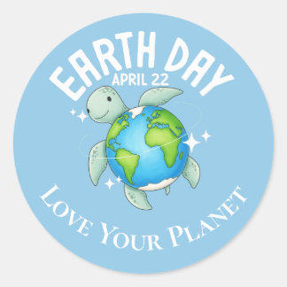 Schattige Schildpad Aarddag Kinderen Eco Aangepast Ronde Sticker