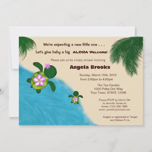 schattige schildpad baby shower Invitation (Honu) Kaart (Voorkant)