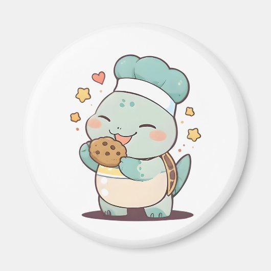 Schattige Schildpad Chef Eet Koekje Kawaii Design Magneet (Voorkant)