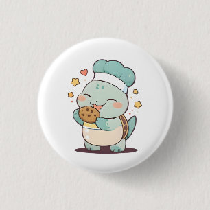 Schattige Schildpad Chef Eet Koekje Kawaii Ontwerp Ronde Button 3,2 Cm