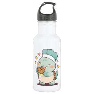 Schattige Schildpad Chef Eet Koekje Kawaii Ontwerp Waterfles