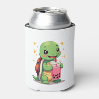 Schattige schildpad die boba drinkt. Grappige Boba Blikjeskoeler