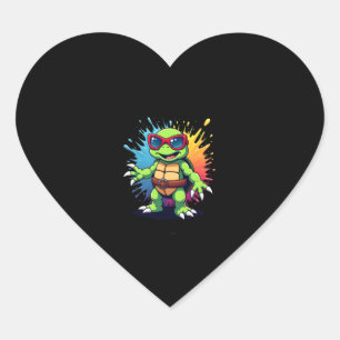 Schattige Schildpad Draagt Zonnebril Verf Spat Zee Hart Sticker