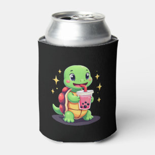 Schattige schildpad drinkt boba. Grappige Boba Sch Blikjeskoeler