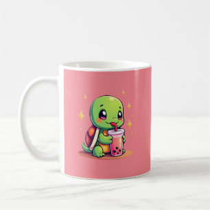 Schattige schildpad drinkt boba. Grappige Boba Sch Koffiemok
