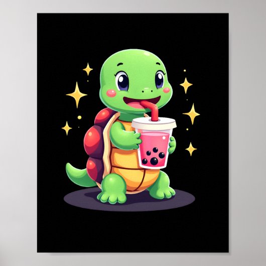 Schattige schildpad drinkt boba. Grappige Boba Sch Poster (Voorkant)