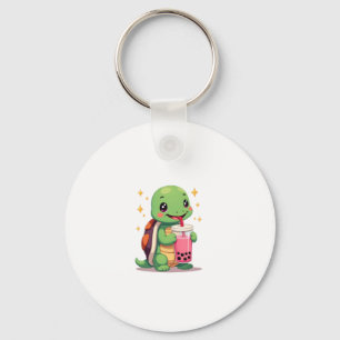 Schattige schildpad drinkt boba. Grappige Boba-sch Sleutelhanger