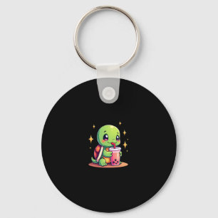 Schattige schildpad drinkt boba. Grappige Boba Sch Sleutelhanger