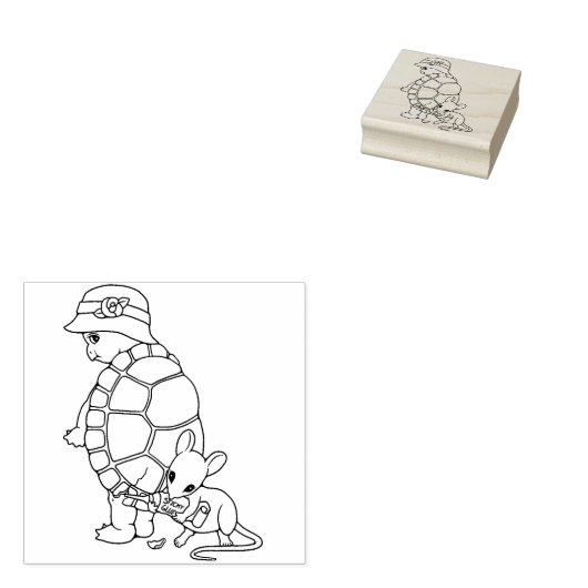 Schattige Schildpad en Muis Vriendschap Rubber Sta Rubberstempel (Gestempeld)