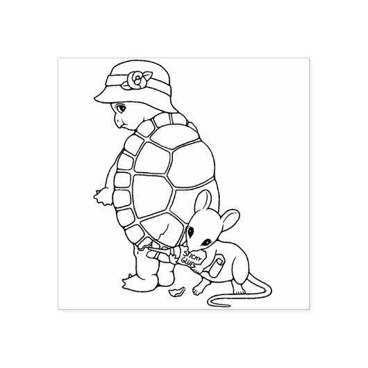 Schattige Schildpad en Muis Vriendschap Rubber Sta Rubberstempel (Afrduk)