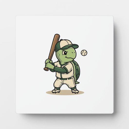 Schattige Schildpad Honkbal Batter Vintage Vector Fotoplaat (Voorkant)