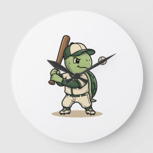 Schattige Schildpad Honkbal Batter Vintage Vector  Grote Klok