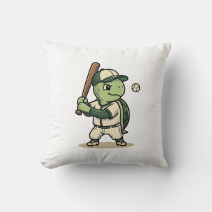 Schattige Schildpad Honkbal Batter Vintage Vector Kussen