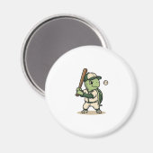 Schattige Schildpad Honkbal Batter Vintage Vector Magneet (Voorkant / Achterkant)