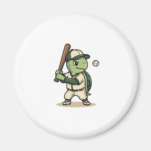 Schattige Schildpad Honkbal Batter Vintage Vector Magneet (Voorkant)