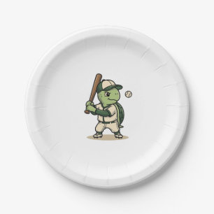 Schattige Schildpad Honkbal Batter Vintage Vector  Papieren Bordje