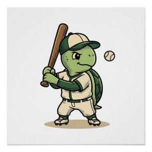 Schattige Schildpad Honkbal Batter Vintage Vector Perfect Poster