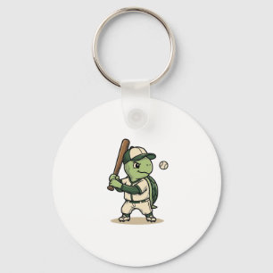 Schattige Schildpad Honkbal Batter Vintage Vector Sleutelhanger