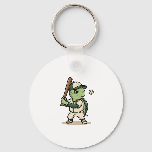 Schattige Schildpad Honkbal Batter Vintage Vector Sleutelhanger (Voorkant)