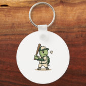Schattige Schildpad Honkbal Batter Vintage Vector Sleutelhanger (Voorkant)