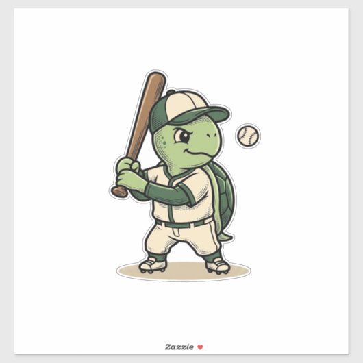Schattige Schildpad Honkbal Batter Vintage Vector Sticker (Vel)