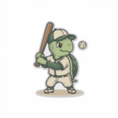 Schattige Schildpad Honkbal Batter Vintage Vector Sticker (Voorkant)