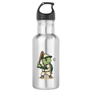 Schattige Schildpad Honkbal Batter Vintage Vector  Waterfles