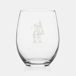 Schattige Schildpad Honkbal Batter Vintage Vector Wijnglas Zonder Voet