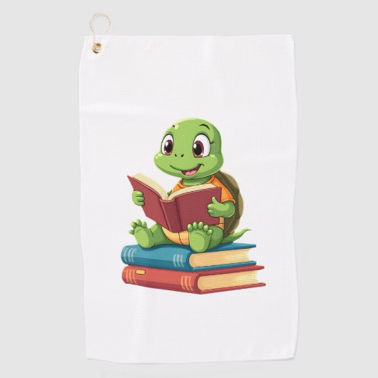 Schattige Schildpad Leest Boeken (2) Golfhanddoek (Voorkant)