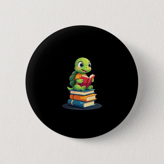 Schattige schildpad lezen boeken (1) ronde button 5,7 cm (Voorkant)