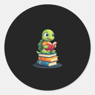 Schattige schildpad lezen boeken (1) ronde sticker