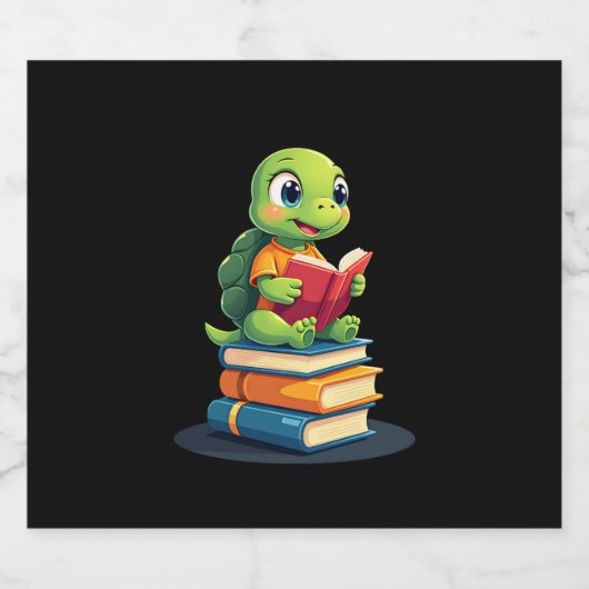 Schattige schildpad lezen boeken (1) sparkling wijnetiket (Enkel label)