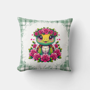 Schattige Schildpad met Bloemenkrans Kussen