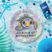 Schattige Schildpad met Bubbles 1st. verjaardagsfe Papieren Bordje (Feest)