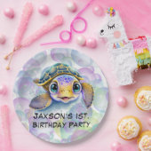 Schattige Schildpad met Bubbles 1st. verjaardagsfe Papieren Bordje (Feest)