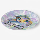 Schattige Schildpad met Bubbles 1st. verjaardagsfe Papieren Bordje (Gekanteld)
