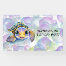 Schattige Schildpad met Bubbles 1st. verjaardagsfe