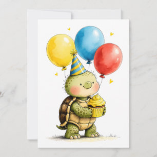 Schattige Schildpad met Taartje Kinder Verjaardag Kaart